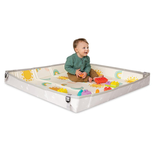 Infantino 45" Foldable Foam Playmat and 14-Piece Soft Building Blocks, 6-12 Months, Multicolor